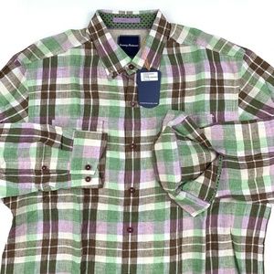 Tommy Bahama Camp Shirt Plaid Linen Large